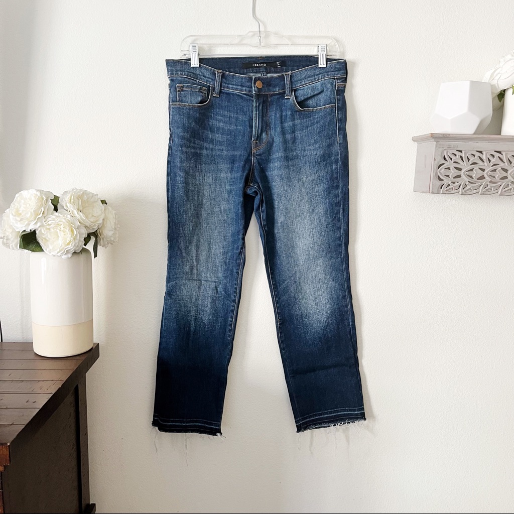J Brand Straight Leg Frayed Hem Cropped Boyfriend Fit Jeans Size 30/Us 10